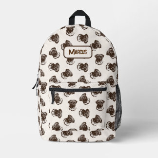 Mochila Impresa Perro de pug marrón y crema lúdico con nombre