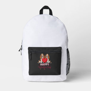 Mochila Impresa Perro Floral de San Valentín Basset Hound