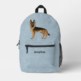 Mochila Impresa Perro Pastor Alemán de color negro y fuego con tex