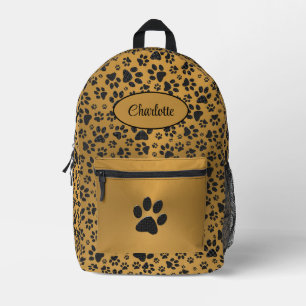 Mochila Impresa Perro Paws Black and White Polka Dot sobre oro met