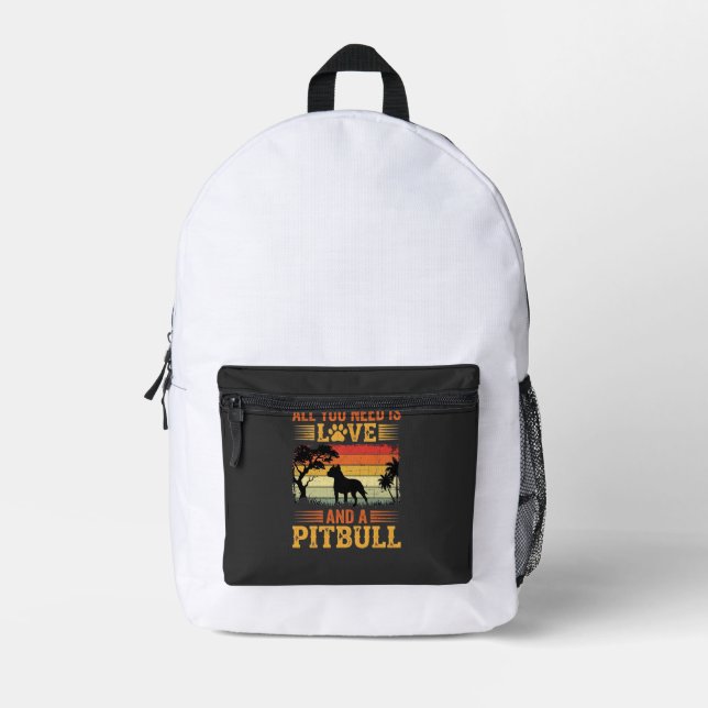 Mochila Impresa Perro Pitbull Atardecer Retro Amor (Anverso)