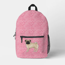 Mochila Impresa Perro Pug Castaño Ilustración en Dibujos Animados 