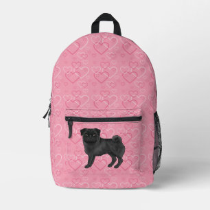 Mochila Impresa Perro Pug Negro de Dibujos Animados Trapos Corazón