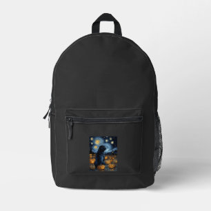 Mochila Impresa Perro Pug negro de la noche estrellada de van gogh