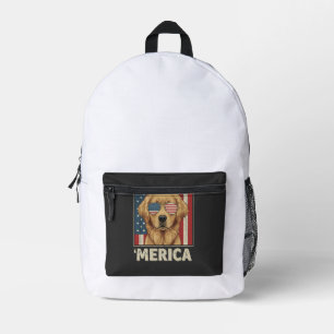 Mochila Impresa Perro Retriever Dorado Vintage Bandera 'Merica