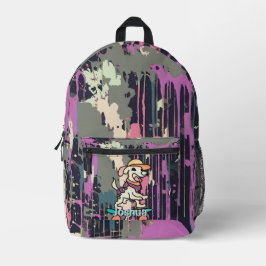 Mochila Impresa Perro retro en la calle en Skateboard | Divertido