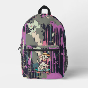 Mochila Impresa Perro retro en la calle en Skateboard   Divertido