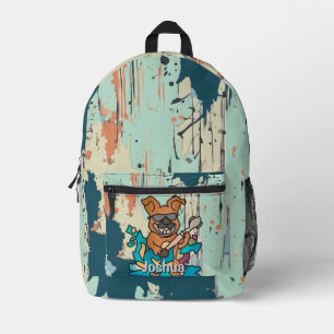 Mochila Impresa Perro Street Retro con guitarra Divertido