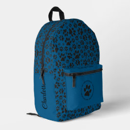 Mochila Impresa Perro traza polka negro y blanco punto azul