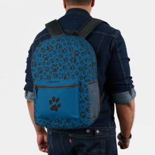 Mochila Impresa Perro traza polka negro y blanco punto azul