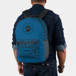Mochila Impresa Perro traza polka negro y blanco punto azul