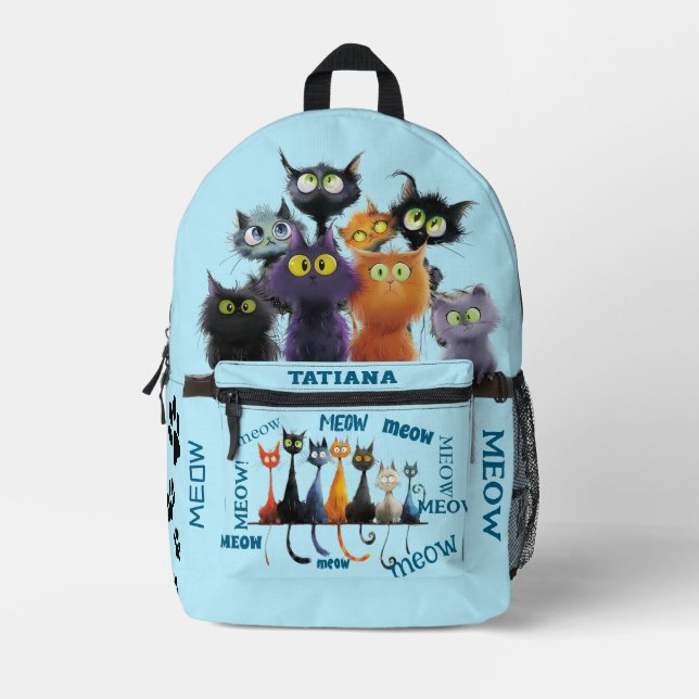 Mochila Impresa Persona de gato loca personalizada (Anverso)