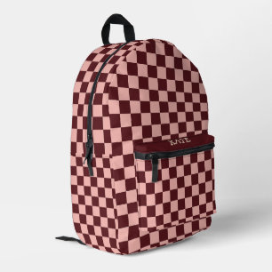 Mochila Impresa Persona de tablero de ajedrez burgundy y rosa retr