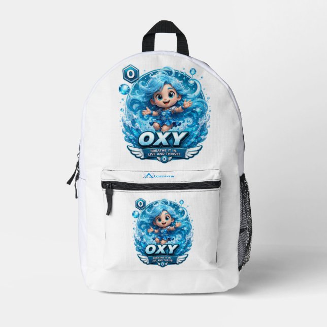 Mochila Impresa Personaje de oxígeno ATOMIVRA  (Anverso)