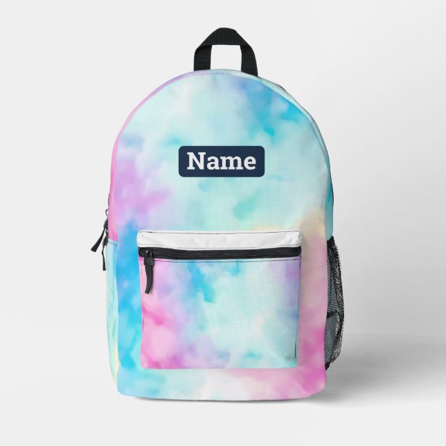 Mochila Impresa Personalizable nombre personalizado Pastel Tie Dye (Anverso)