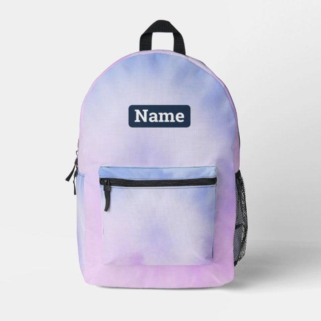 Mochila Impresa Personalizable nombre personalizado Pastel Tie Dye (Anverso)