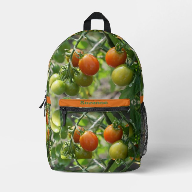 Mochila Impresa Personalización de tomates de cerezo en el jardín (Anverso)