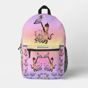 Mochila Impresa Personalización Del Gato Y La Mariposa Siameses