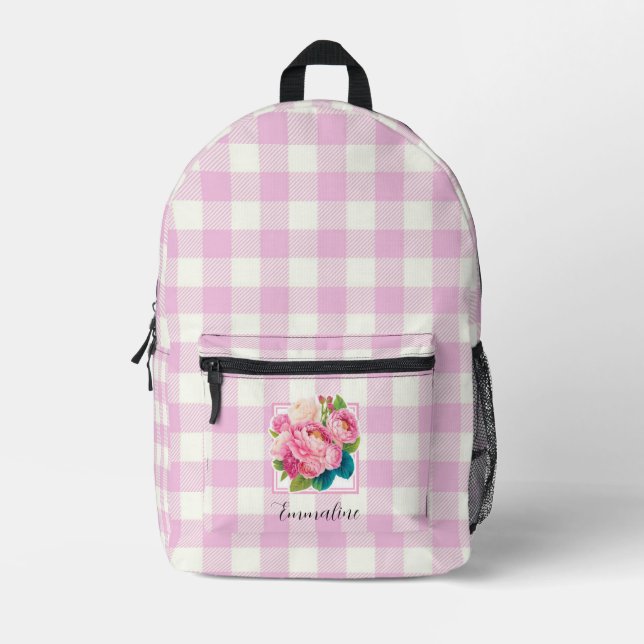 Mochila Impresa Personalización floral rosa rosada de guijarro ros (Anverso)