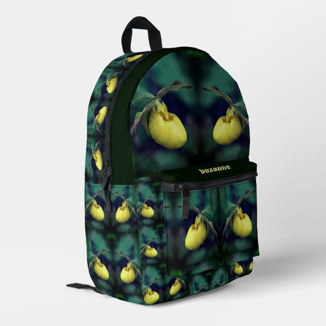 Mochila Impresa Personalizada la flor de orquídea amarilla Slipper (Esquina izquierda trasera)