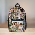 Mochila Impresa Personalizado 35 Collage de fotos negro impreso<br><div class="desc">Una mochila negra de collage de fotos personalizados para ese regalo perfecto. Personaliza con 35 fotos de familia, mascotas, amigos, viajes, recuerdos, eventos, tu fotografía, etc. y agrega una línea de texto en una tipografía blanca simple. Los colores del fondo y del texto se pueden cambiar editando en la herramienta...</div>