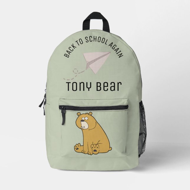 Mochila Impresa Personalizado adorable personalizado oso Sage gree (Anverso)