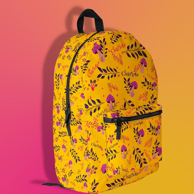Mochila Impresa Personalizado Amarillo Nombre Bebé Fairytale Mushr (Beautiful and fun mushroom school backpack!!)