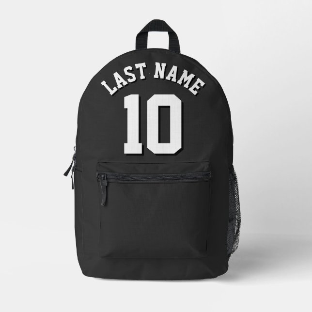 Mochila Impresa Personalizado Black Last Name Sports Número de Jer (Anverso)