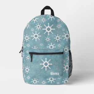 Mochila Impresa Personalizado Copo de Nieve Blanco Azul Invierno S