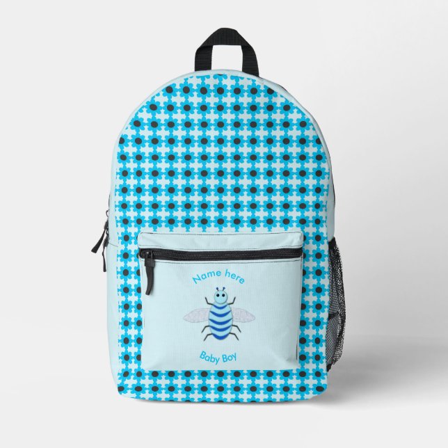 Mochila Impresa Personalizado de Abeja de Niño Azul (Anverso)
