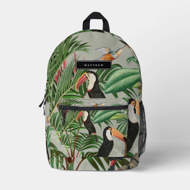 Mochila Impresa Personalizado de acuarela de bosque tropical y ave (Anverso)