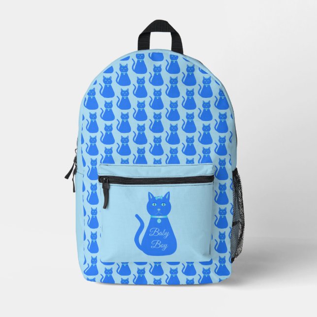 Mochila Impresa Personalizado de gato de niño pequeño azul (Anverso)