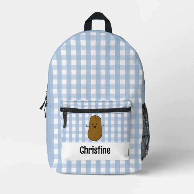 Mochila Impresa Personalizado de la papa azul de Gingham Brown (Anverso)