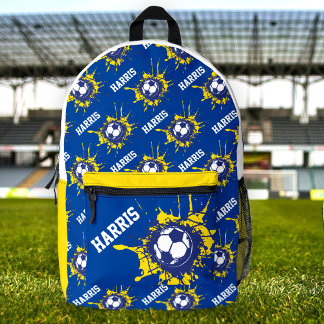 Mochila Impresa Personalizado de la pelota de fútbol amarillo azul