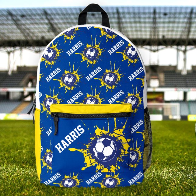 Mochila Impresa Personalizado de la pelota de fútbol amarillo azul (Subido por el creador)