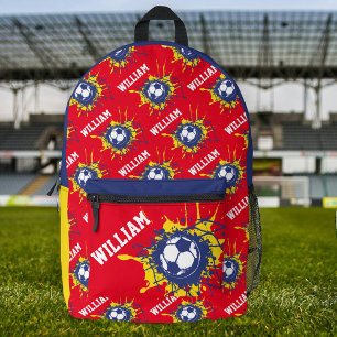 Mochila Impresa Personalizado de la pelota de fútbol azul rojo