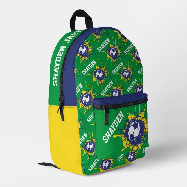 Mochila Impresa Personalizado de la pelota de fútbol azul verde (Esquina izquierda trasera)