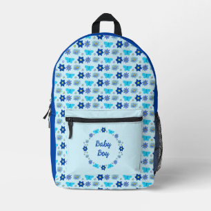 Mochila Impresa Personalizado de mariposas y flores Blue Baby Boy