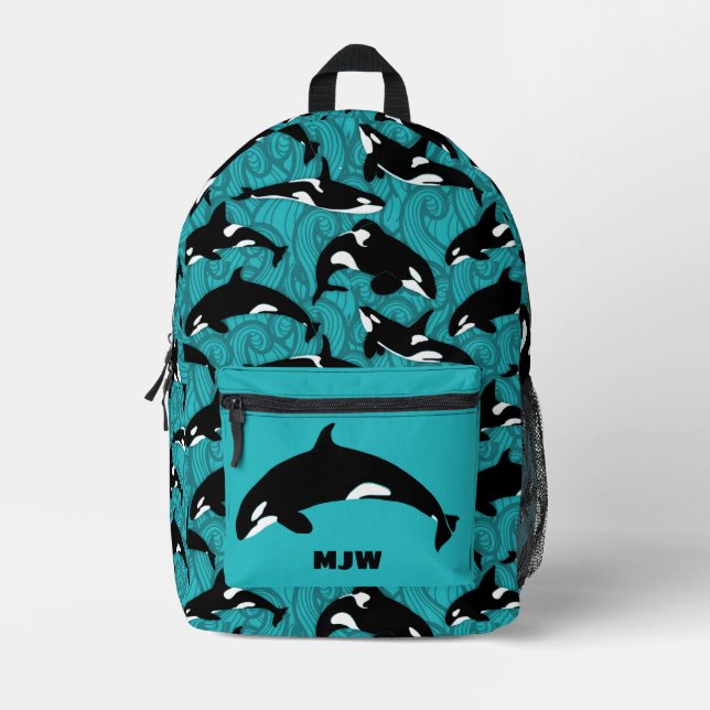 Mochila Impresa Personalizado de orcas asesinas ballenas azul Verd (Anverso)