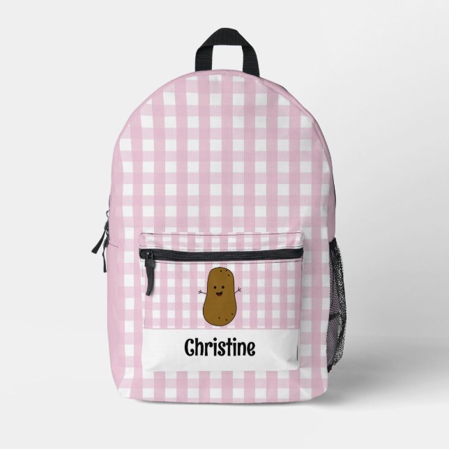 Mochila Impresa Personalizado de papa marrón rosada de Gingham (Anverso)