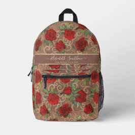 Mochila Impresa Personalizado elegante elegante de Taupe con flore