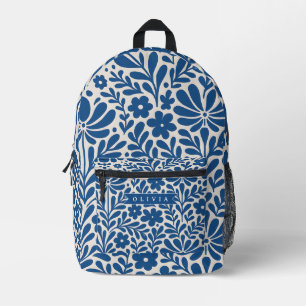 Mochila Impresa Personalizado Floral Folclórico Azul Nórdico Perso