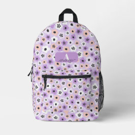 Mochila Impresa Personalizado Floral Retro Púrpura Personalizado