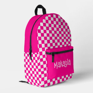 Mochila Impresa Personalizado Hot Pink y Blanco a Cuadros