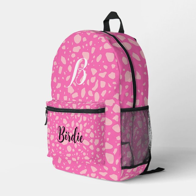 Mochila Impresa Personalizado Inicial Nombre Rosa Brillante Hermos (Esquina derecha trasera )