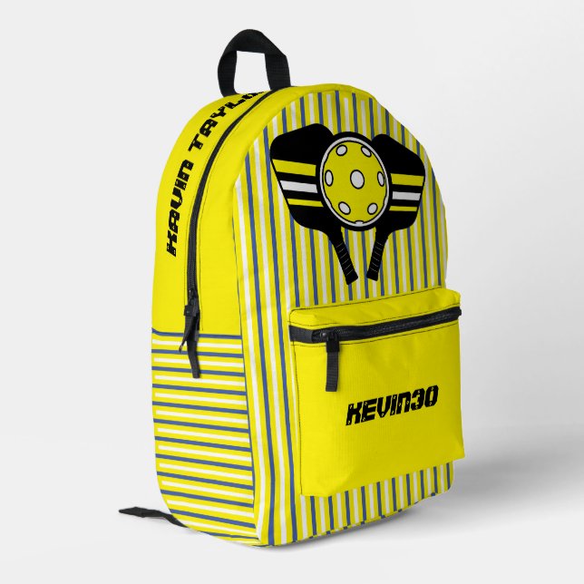 Mochila Impresa Personalizado jugador de pickleball franjas fresca (Esquina izquierda trasera)
