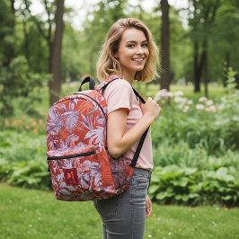 Mochila Impresa Personalizado Leaf Tropical Caluroso Verano Rojo D