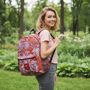 Mochila Impresa Personalizado Leaf Tropical Caluroso Verano Rojo D