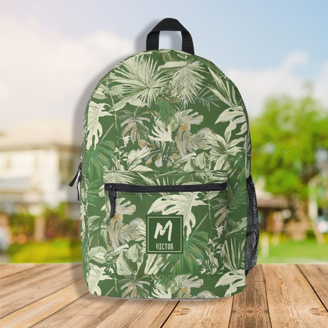 Mochila Impresa Personalizado Leaf Tropical Green Exótico Diseño M (Custom tropical leaf green exotic modern design printed backpack, back to school, travel bags)