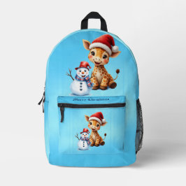 Mochila Impresa Personalizado lindo Giraffe con Santa Hat y Snowma